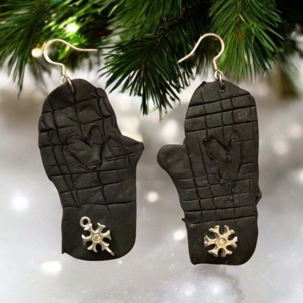 Silver Plated Winter Mitten Polymer Clay Earrings